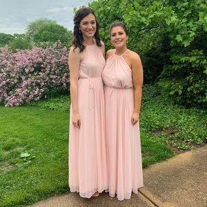David’s bridal blush colored long dress